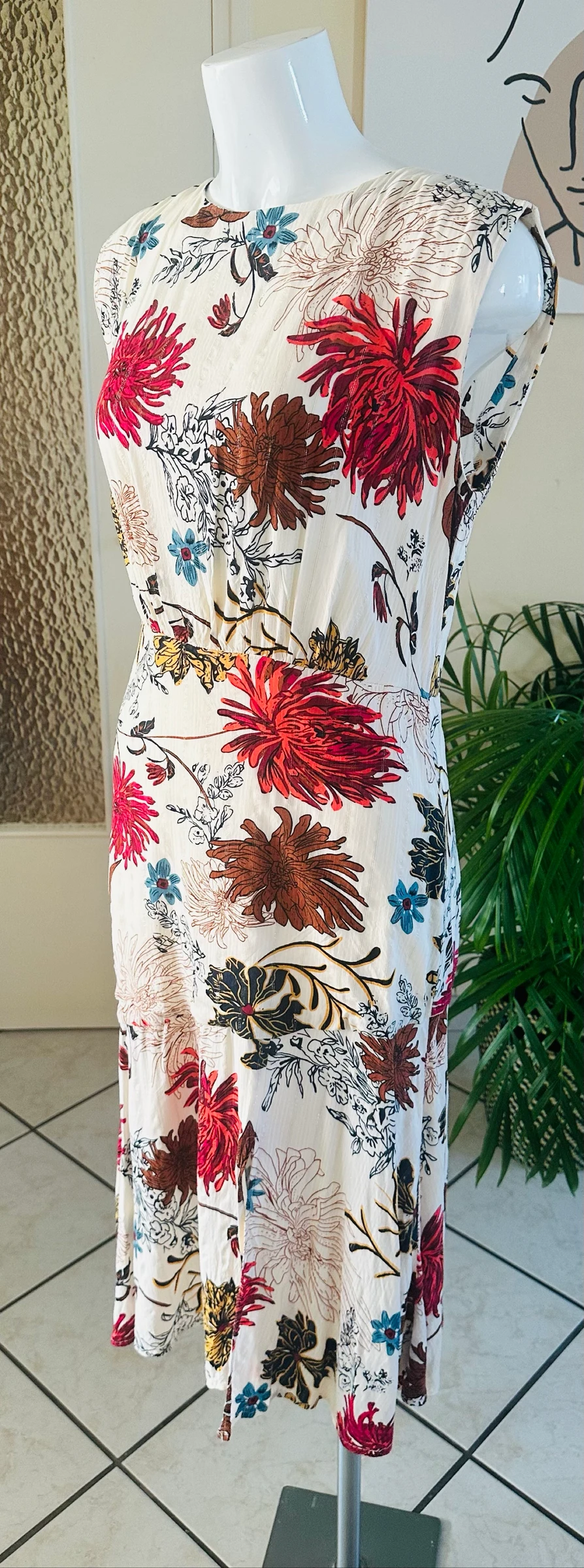Magnificent Camaïeu Beige Ecru Fluid Dress – Backless Detail & Zip – Size 38 – photo 8